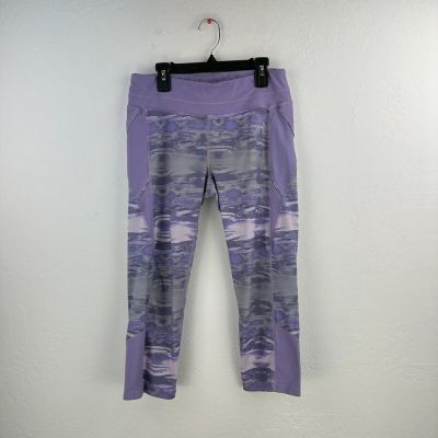Athleta Activewear Cropped Leggings Womens M Purple Camo Leg Stretch Workout